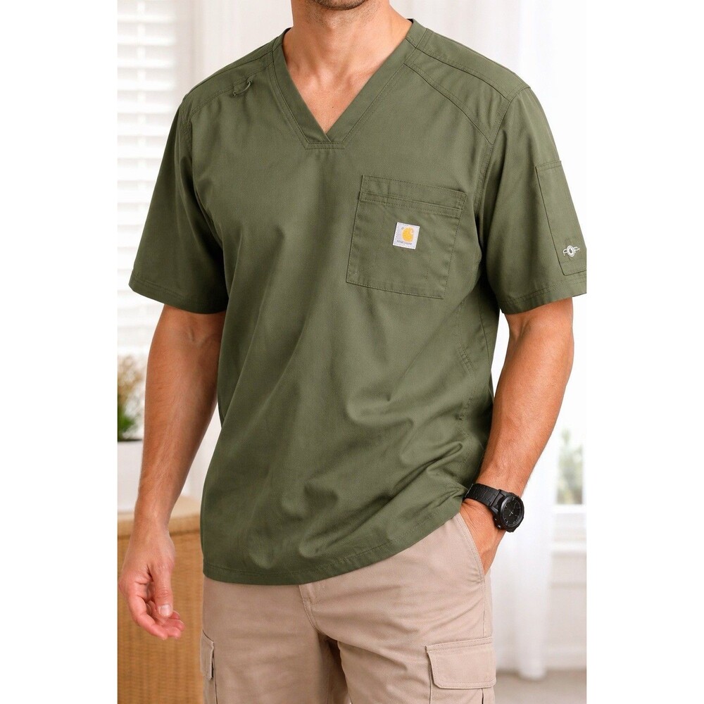 Carhartt Force Scrub Top 2XL Green V-Neck Medical Nursing Workwear Modern Fit